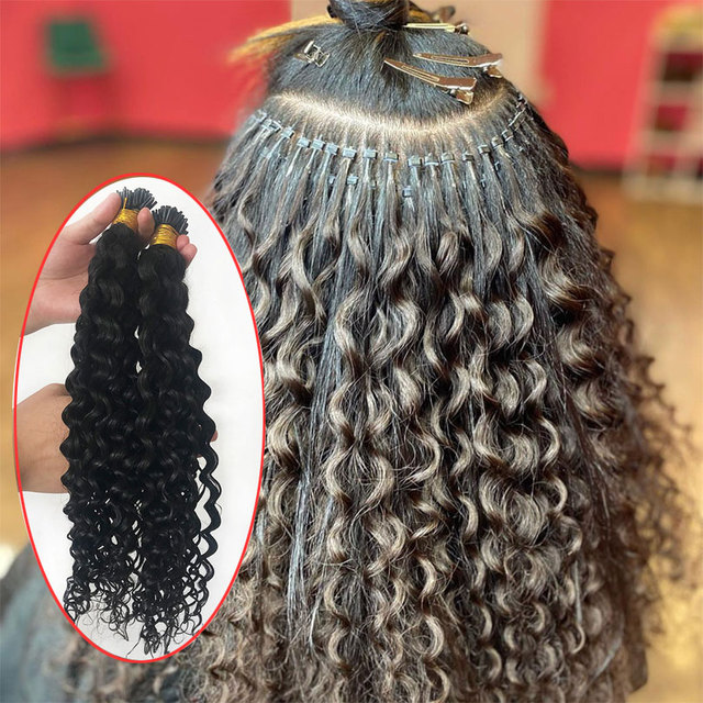 Curly I Tip Hair Micro Bead Human Hair Extensions Natural Black 100g/pack  Microlink Hair Bundles With Silicone Beads - Hair Weaving - AliExpress